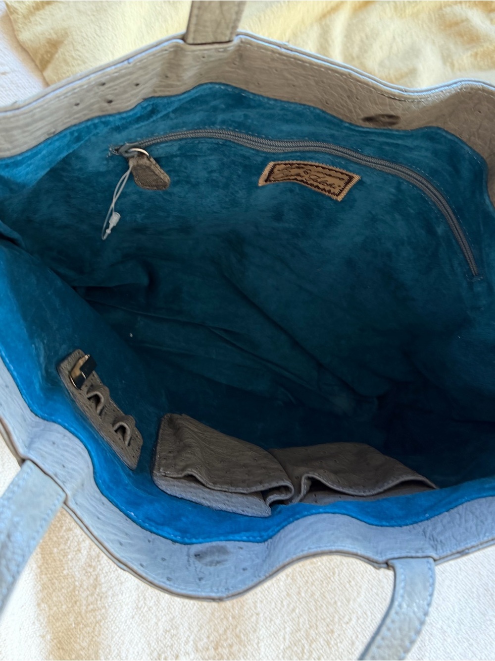 Gray Ostrich Leather Tote - Picture 6 of 12